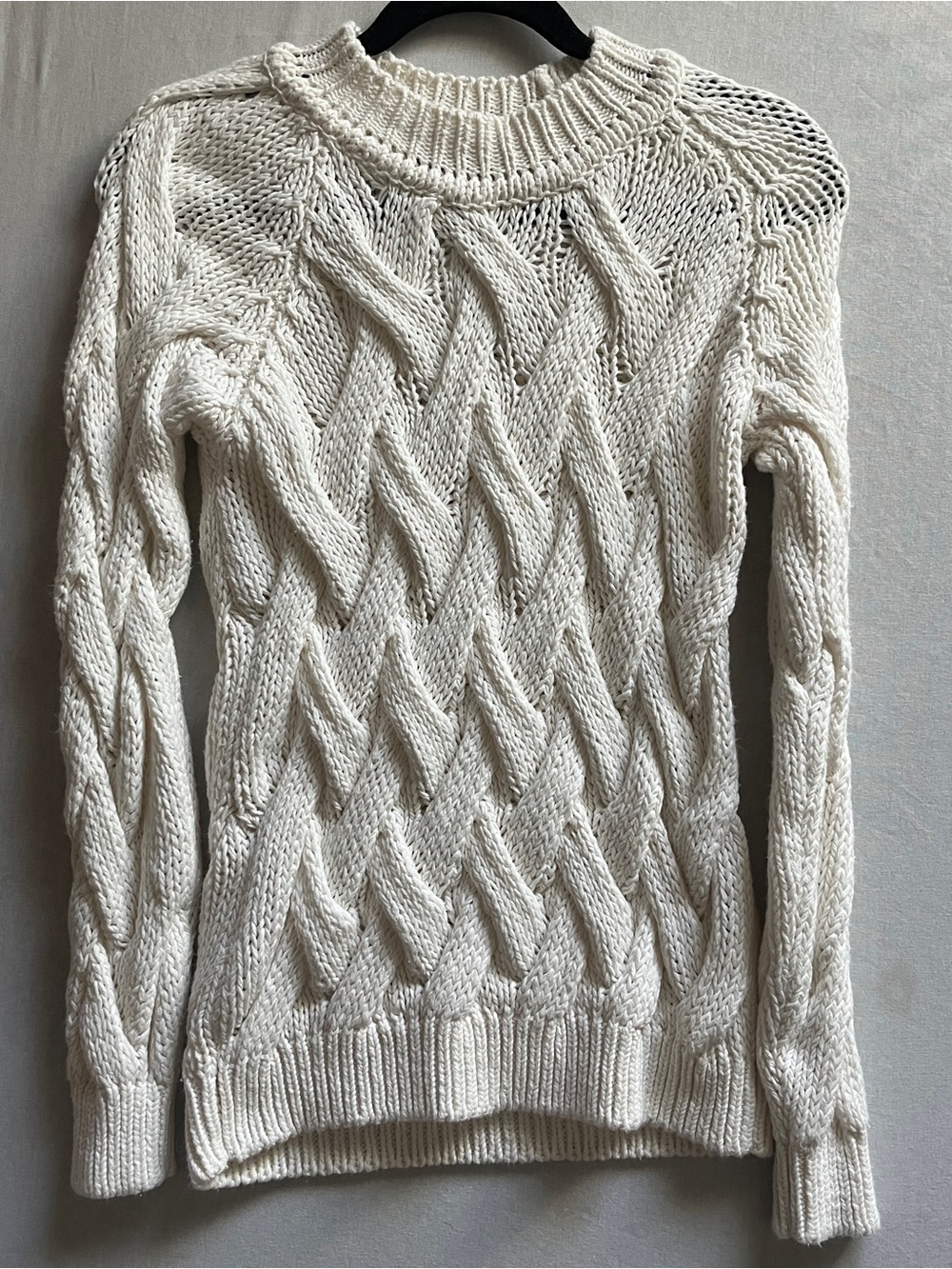 Cocogio Made in Italy Cream Cable Knit Cotton Blend Crewneck Sweater Size S